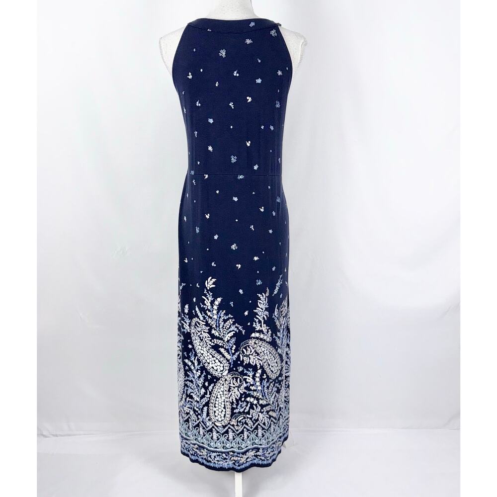 J Jill Paisley Halter Neck Maxi Dress Medium Navy Blue Resortwear - Picture 6 of 14